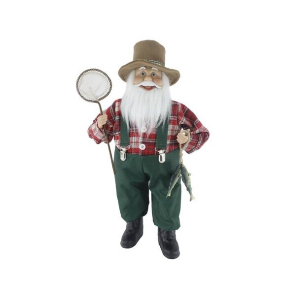 Fisherman Santa 18" Figurine with Net & Fish Rustic Cabin Holiday Decor - Picture 1 of 9